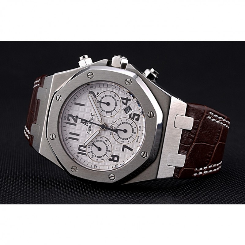 Swiss Audemars Piguet Royal Oak Chronograph White Dial Stainless Steel Case Brown Leather Strap 622864 Replica Watches