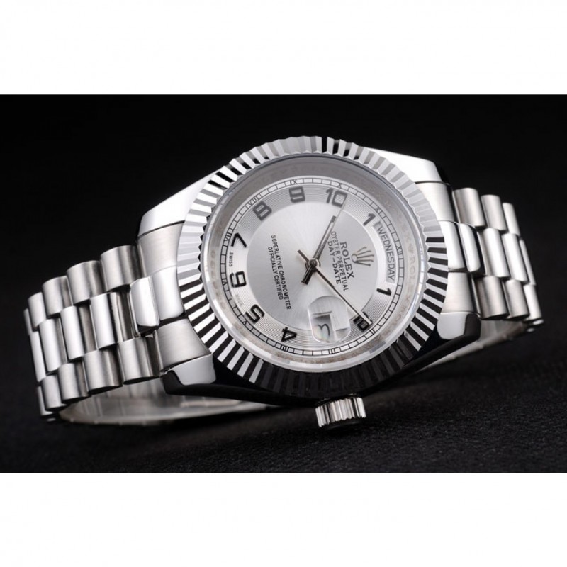 Rolex Day-Date Polished Stainless Steel White Dial Replica Watches